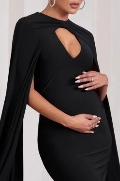 Standing Ovation | Black Plunge-Neck Cape Maternity Maxi Dress -ENY Clothing Shop WB CL129828002 StandingOvationBlackPlunge NeckCapeMaternityMaxiDressBLACK3
