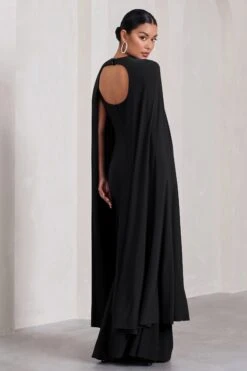 Standing Ovation | Black Plunge-Neck Cape Maternity Maxi Dress -ENY Clothing Shop WB CL129828002 StandingOvationBlackPlunge NeckCapeMaternityMaxiDressBLACK5