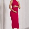 Dora | Red Halter-Neck Open-Back Maternity Midi Dress -ENY Clothing Shop WB CL129829004 DoraRedHalter NeckOpen BackMaternityMidiDress0