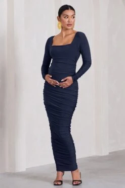 Prissie | Navy Ruched Square-Neck Long-Sleeve Maternity Maxi Dress 11 Prissie | Navy Ruched Square-Neck Long-Sleeve Maternity Maxi Dress -ENY Clothing Shop WB CL129833015 PrissieNavyRuchedSquare NeckLong SleeveMaternityMaxiDress1