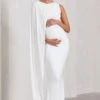 Unveil | White One-Sleeve Cape Maternity Maxi Dress -ENY Clothing Shop WB CL129835005 UnveilWhiteOne SleeveCapeMaternityMaxiDress0