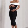 Prairie | Black & White Bardot Maternity Midi Dress With Flower -ENY Clothing Shop WB CL129841002 PrairieBlack WhiteBardotMaternityMidiDressWithFlower1
