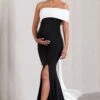 Real Love | Black & White Bardot Split Maternity Maxi Dress With Drape Detail 2 Real Love | Black & White Bardot Split Maternity Maxi Dress With Drape Detail -ENY Clothing Shop WB CL129842002 RealLoveBlack WhiteBardotSplitMaternityMaxiDressWithDrapeDetail1