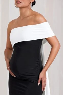 Real Love | Black & White Bardot Split Maternity Maxi Dress With Drape Detail 9 Real Love | Black & White Bardot Split Maternity Maxi Dress With Drape Detail -ENY Clothing Shop WB CL129842002 RealLoveBlack WhiteBardotSplitMaternityMaxiDressWithDrapeDetail5