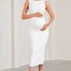 Kerry | White High-Neck Sleeveless Maternity Midi Dress