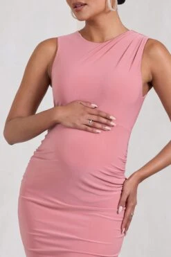 Kerry | Blush Pink High-Neck Sleeveless Maternity Midi Dress -ENY Clothing Shop WB CL129845081 KerryBlushPinkHigh NeckSleevelessMaternityMidiDress5