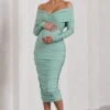 Davina | Sage Ruched Twist Bardot Long-Sleeve Maternity Midi Dress -ENY Clothing Shop WB CL129847068 DavinaSageRuchedTwistBardotLong SleeveMaternityMidiDress0