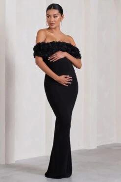 Inflorescence | Black Mesh Floral Bardot Maternity Maxi Dress 11 Inflorescence | Black Mesh Floral Bardot Maternity Maxi Dress -ENY Clothing Shop WB CL129851002 InflorescenceBlackMeshFloralBardotMaternityMaxiDress0