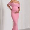 Inflorescence | Blush Pink Mesh Floral Bardot Maternity Maxi Dress -ENY Clothing Shop WB CL129851081 InflorescenceBlushPinkMeshFloralBardotMaternityMaxiDress0