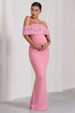 Inflorescence | Blush Pink Mesh Floral Bardot Maternity Maxi Dress 10 Inflorescence | Blush Pink Mesh Floral Bardot Maternity Maxi Dress -ENY Clothing Shop WB CL129851081 InflorescenceBlushPinkMeshFloralBardotMaternityMaxiDress2