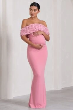 Inflorescence | Blush Pink Mesh Floral Bardot Maternity Maxi Dress 11 Inflorescence | Blush Pink Mesh Floral Bardot Maternity Maxi Dress -ENY Clothing Shop WB CL129851081 InflorescenceBlushPinkMeshFloralBardotMaternityMaxiDress4