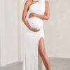 My Promise | White Asymmetric Halter Collar Maternity Maxi Dress With Flowers