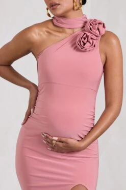 My Promise | Blush Pink Asymmetric Halter Collar Maternity Maxi Dress With Flowers -ENY Clothing Shop WB CL129853081 MyPromiseBlushPinkAsymmetricHalterCollarMaternityMaxiDressWithFlowers6