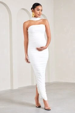 Truly | White Ruched Maternity Maxi Dress With Halter Collar 11 Truly | White Ruched Maternity Maxi Dress With Halter Collar -ENY Clothing Shop WB CL129854005 TrulyWhiteRuchedMaternityMaxiDressWithHalterCollar4