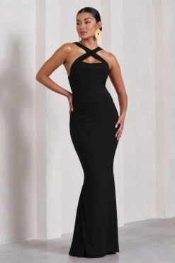 Cross My Heart | Black Sleeveless Cross-Neck Maternity Maxi Dress -ENY Clothing Shop WB CL129867002 CrossMyHeartBlackSleevelessCross NeckMaternityMaxiDress0