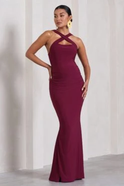 Cross My Heart | Burgundy Sleeveless Cross-Neck Maternity Maxi Dress -ENY Clothing Shop WB CL129867069 CrossMyHeartBurgundySleevelessCross NeckMaternityMaxiDress0