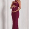 Cross My Heart | Burgundy Sleeveless Cross-Neck Maternity Maxi Dress -ENY Clothing Shop WB CL129867069 CrossMyHeartBurgundySleevelessCross NeckMaternityMaxiDress1
