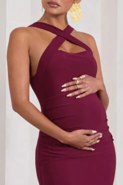 Cross My Heart | Burgundy Sleeveless Cross-Neck Maternity Maxi Dress -ENY Clothing Shop WB CL129867069 CrossMyHeartBurgundySleevelessCross NeckMaternityMaxiDress7