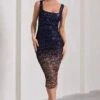 Starry Night | Navy Gold Ombre Sequin Square-Neck Midi Dress -ENY Clothing Shop WB CL129871109 StarryNightNavyGoldOmbreSequinSquare NeckMidiDress0