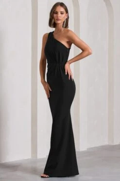 Michelle | Black One-Shoulder Gathered Maxi Dress -ENY Clothing Shop WB CL129884002 MichelleBlackOne ShoulderGatheredMaxiDress7