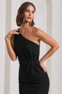 Michelle | Black One-Shoulder Gathered Maxi Dress -ENY Clothing Shop WB CL129884002 MichelleBlackOne ShoulderGatheredMaxiDress8
