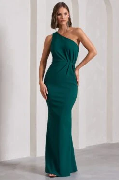 Michelle | Bottle Green One-Shoulder Gathered Maxi Dress -ENY Clothing Shop WB CL129884047 MichelleBottleGreenOne ShoulderGatheredMaxiDress0