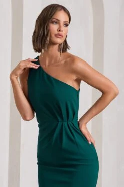 Michelle | Bottle Green One-Shoulder Gathered Maxi Dress -ENY Clothing Shop WB CL129884047 MichelleBottleGreenOne ShoulderGatheredMaxiDress8