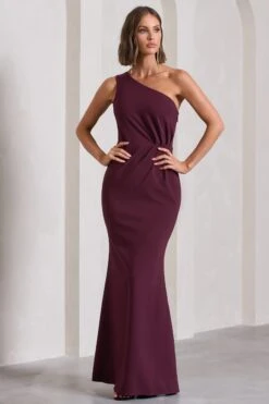 Michelle | Burgundy One-Shoulder Gathered Maxi Dress -ENY Clothing Shop WB CL129884069 MichelleBurgundyOne ShoulderGatheredMaxiDress0