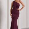 Michelle | Burgundy One-Shoulder Gathered Maxi Dress -ENY Clothing Shop WB CL129884069 MichelleBurgundyOne ShoulderGatheredMaxiDress3