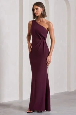 Michelle | Burgundy One-Shoulder Gathered Maxi Dress -ENY Clothing Shop WB CL129884069 MichelleBurgundyOne ShoulderGatheredMaxiDress4