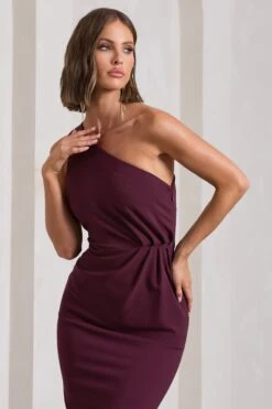 Michelle | Burgundy One-Shoulder Gathered Maxi Dress -ENY Clothing Shop WB CL129884069 MichelleBurgundyOne ShoulderGatheredMaxiDress5