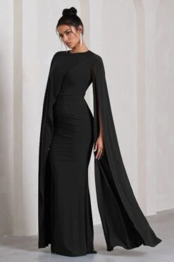 Magdelena | Black Asymmetric Cape Maxi Dress -ENY Clothing Shop WB CL129887002 MagdelenaBlackAsymmetricCapeMaxiDress1