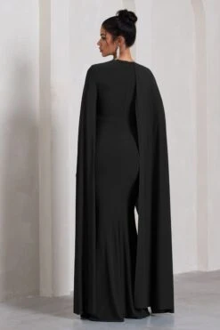 Magdelena | Black Asymmetric Cape Maxi Dress -ENY Clothing Shop WB CL129887002 MagdelenaBlackAsymmetricCapeMaxiDress4