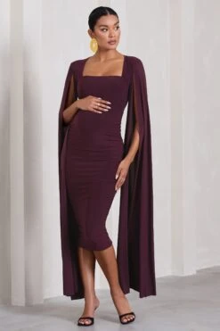 Flawless | Plum Maternity Square Neck Midi Dress With Cape Sleeves -ENY Clothing Shop WB CL129890101 FlawlessPlumMaternitySquareNeckMidiDressWithCapeSleeves1