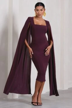 Flawless | Plum Maternity Square Neck Midi Dress With Cape Sleeves -ENY Clothing Shop WB CL129890101 FlawlessPlumMaternitySquareNeckMidiDressWithCapeSleeves2
