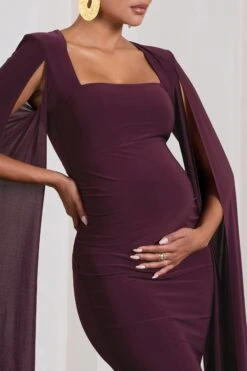 Flawless | Plum Maternity Square Neck Midi Dress With Cape Sleeves -ENY Clothing Shop WB CL129890101 FlawlessPlumMaternitySquareNeckMidiDressWithCapeSleeves3