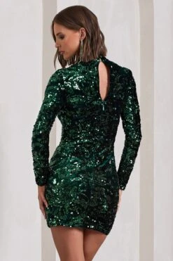 My Light | Bottle Green Sequin High-Neck Long-Sleeve Bodycon Mini Dress -ENY Clothing Shop WB CL129910047 MyLightBottleGreenSequinHigh NeckLong SleeveBodyconMiniDress10 c8b352d8 cb87 4825 90ac 290df2289823