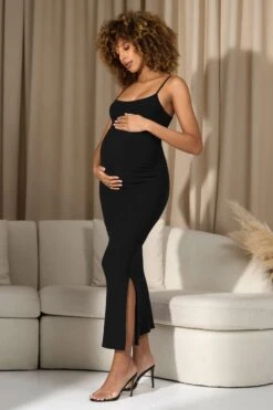 Oakley | Black Strappy Square-Neck Split Maternity Maxi Dress -ENY Clothing Shop WB CL129948002 Oakley BlackStrappySquare NeckSplitMaternityMaxiDress0