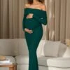 Aster | Bottle Green Bardot Long-Sleeve Maternity Maxi Dress -ENY Clothing Shop WB CL129950047 AsterBottleGreenBardotLong SleeveMaternityMaxiDress0