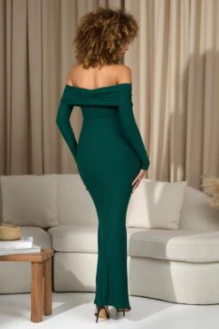 Aster | Bottle Green Bardot Long-Sleeve Maternity Maxi Dress -ENY Clothing Shop WB CL129950047 AsterBottleGreenBardotLong SleeveMaternityMaxiDress9