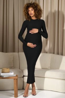 Dove | Black Bodycon Long-Sleeve Maternity Maxi Dress -ENY Clothing Shop WB CL129953002 Dove BlackBodyconLong SleeveMaternityMaxiDressBLACK2