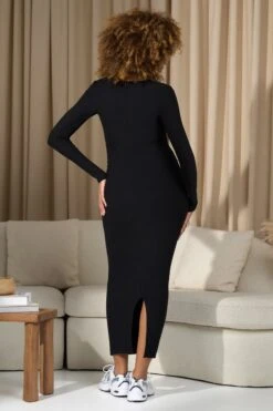 ENY Clothing Shop -ENY Clothing Shop WB CL129954002 LeonoraBlackSquare NeckLong SleeveSplitMaternityMaxiDress11