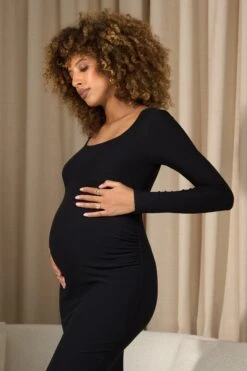 Leonora | Black Square-Neck Long-Sleeve Split Maternity Maxi Dress 9 Leonora | Black Square-Neck Long-Sleeve Split Maternity Maxi Dress -ENY Clothing Shop WB CL129954002 LeonoraBlackSquare NeckLong SleeveSplitMaternityMaxiDress2