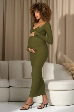 Saffron | Moss Green Bodycon Sweetheart Maternity Maxi Dress -ENY Clothing Shop WB CL129957119 SaffronMossGreenBodyconSweetheartMaternityMaxiDress3