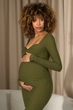 Saffron | Moss Green Bodycon Sweetheart Maternity Maxi Dress -ENY Clothing Shop WB CL129957119 SaffronMossGreenBodyconSweetheartMaternityMaxiDress4