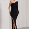 Mallory | Black Asymmetric Split Maxi Dress -ENY Clothing Shop WB CL130001002 MalloryBlackAsymmetricSplitWrapMaxiDress0