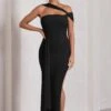 To The Max | Black Strappy Asymmetric Split Maxi Dress With Drape -ENY Clothing Shop WB CL130002002 ToTheMaxBlackStrappyAsymmetricSplitMaxiDressWithDrape1