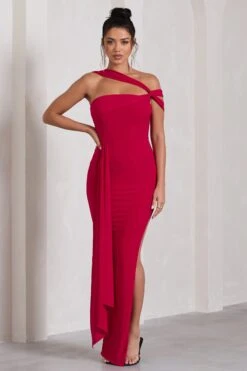 To The Max | Red Strappy Asymmetric Split Maxi Dress With Drape -ENY Clothing Shop WB CL130002004 ToTheMaxRedStrappyAsymmetricSplitMaxiDressWithDrape1