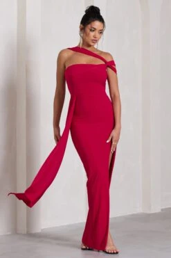 To The Max | Red Strappy Asymmetric Split Maxi Dress With Drape -ENY Clothing Shop WB CL130002004 ToTheMaxRedStrappyAsymmetricSplitMaxiDressWithDrape5