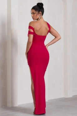 To The Max | Red Strappy Asymmetric Split Maxi Dress With Drape -ENY Clothing Shop WB CL130002004 ToTheMaxRedStrappyAsymmetricSplitMaxiDressWithDrape7